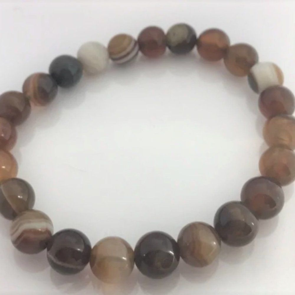 Banded Agate Beaded Bracelet - 8mm - Stretches